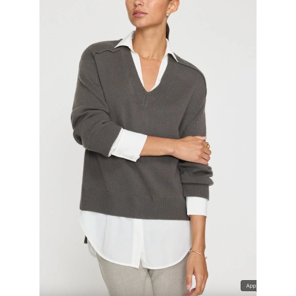 Brochu Walker The Looker Sweater XS Charcoal Grey Layered V-Neck Wool Cashmere